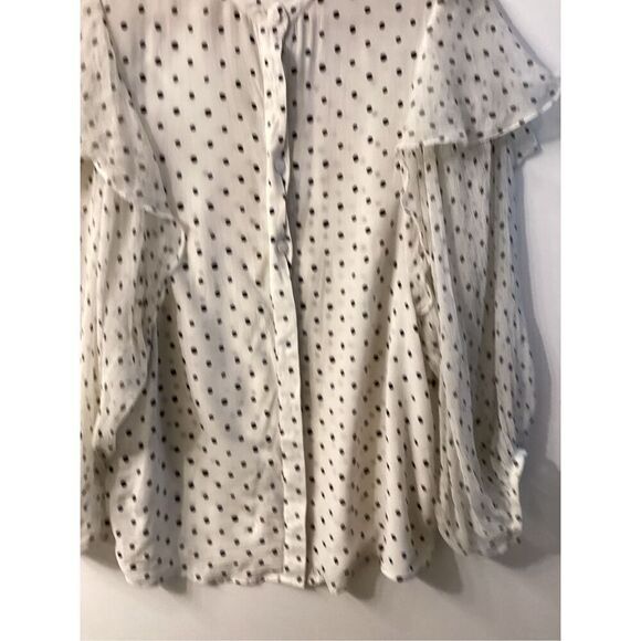 Saloni Silk Polka Dot Button Up Balloon Sleeve Blouse Black White - Picture 6 of 14